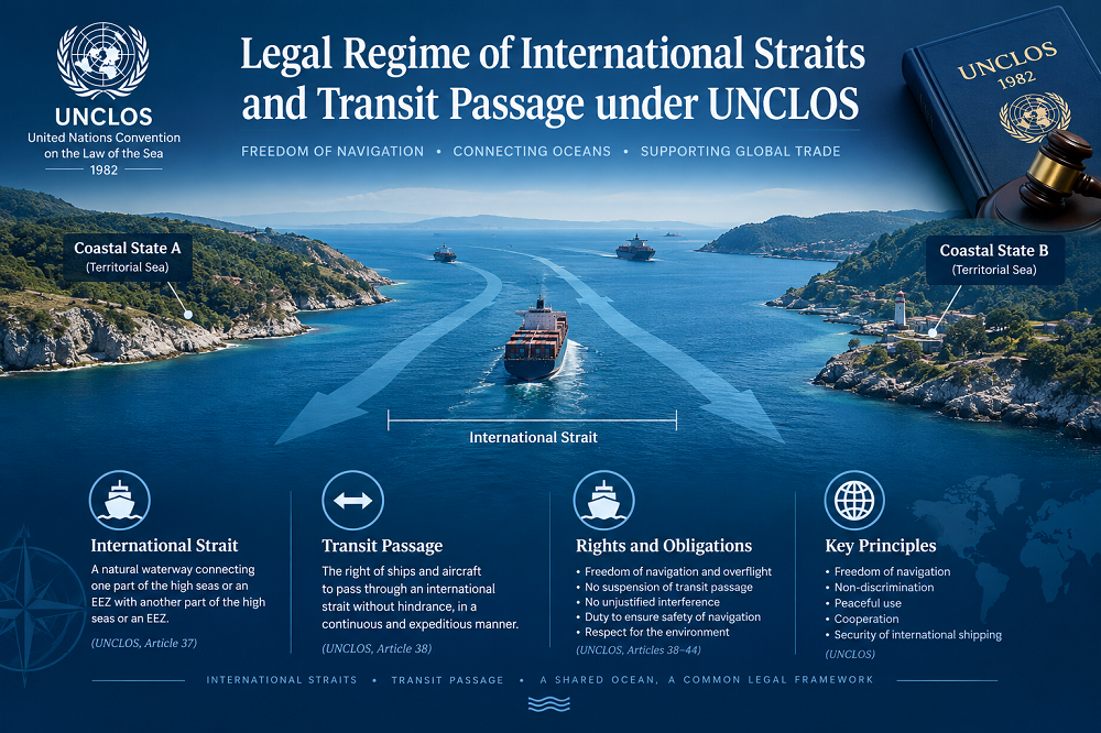 UNCLOS के तहत अंतरराष्ट्रीय जलडमरूमध्य का कानूनी शासन और पारगमन मार्ग